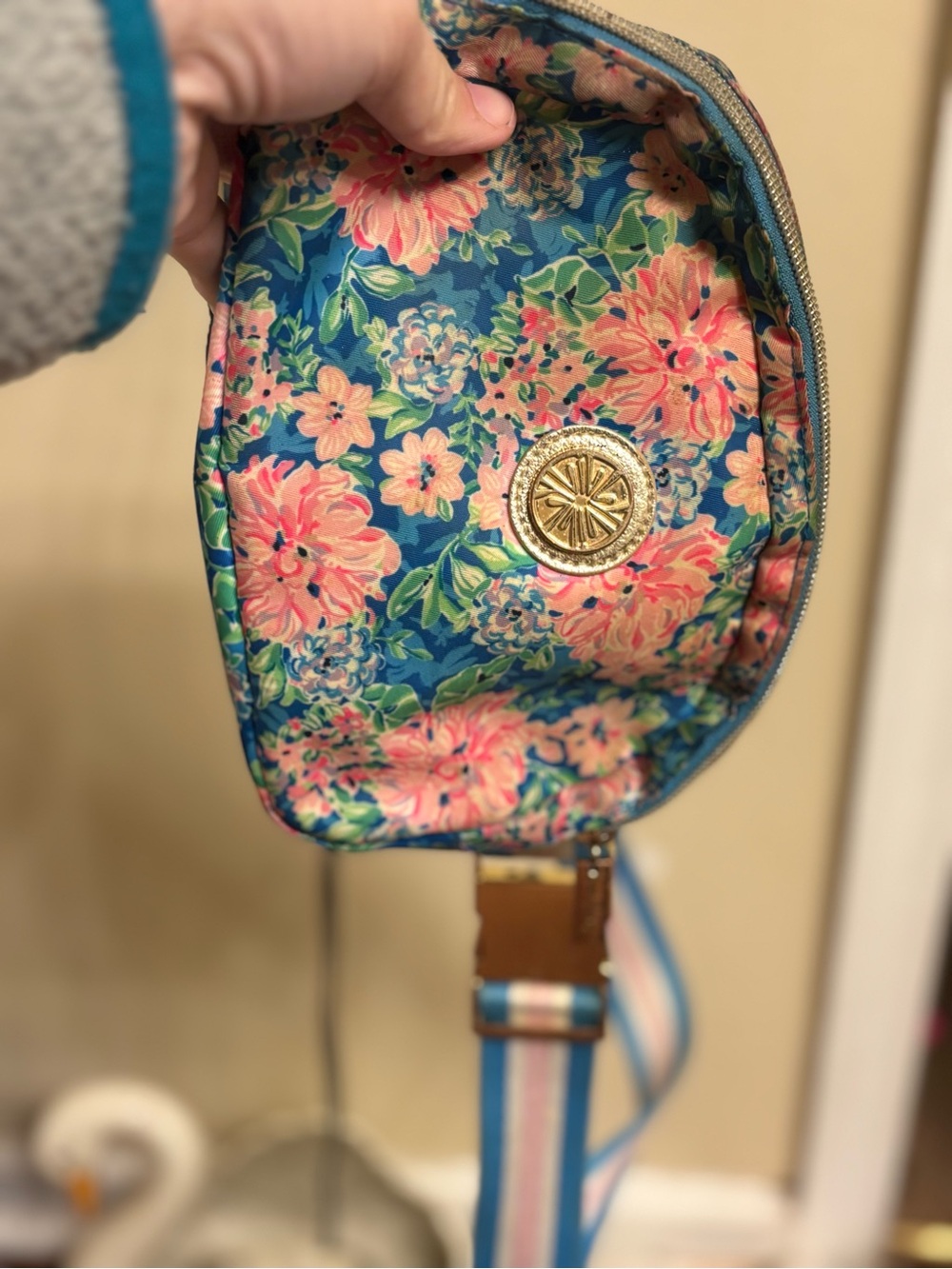 a Lilly Pulitzer Jeanie Belt Bag in the "Spring In Your Step" floral print.